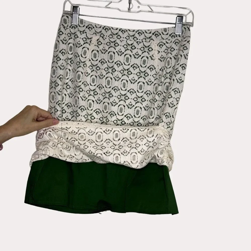 Edme & Esyllte Anthropologie Lace Pencil Skirt Cream 6